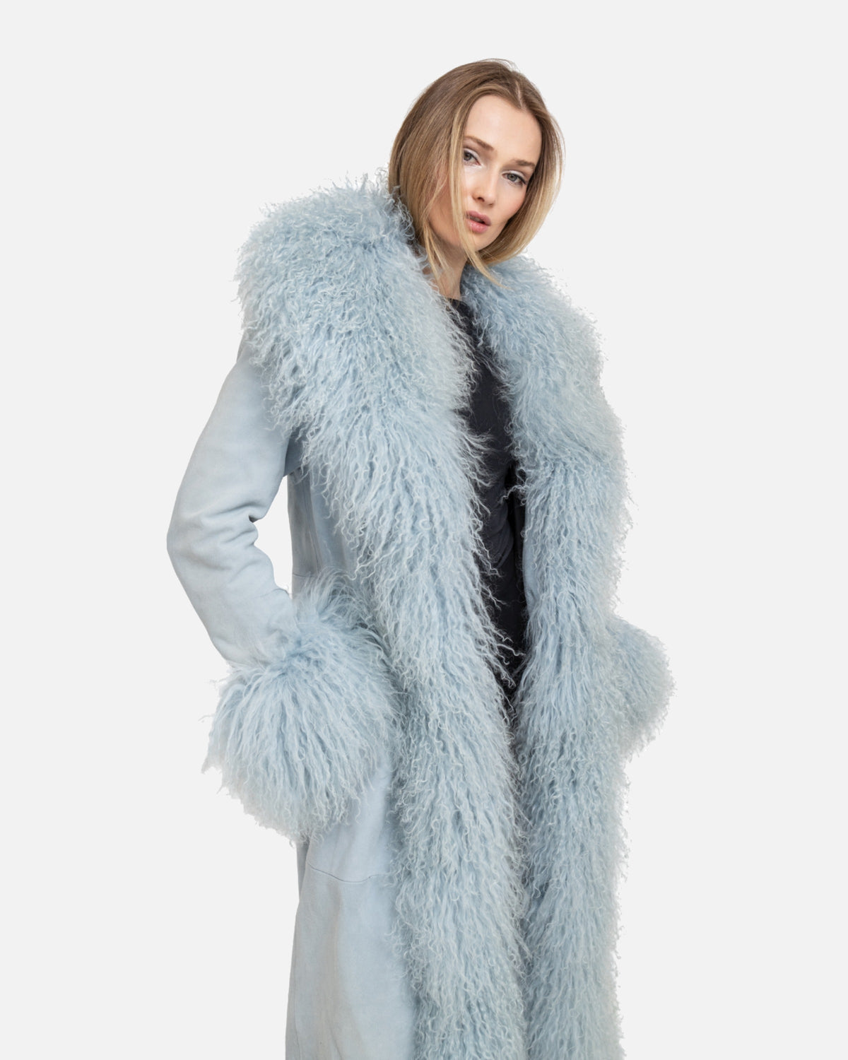 Dorothy Suede Ultra Maxi Coat Powder Blue