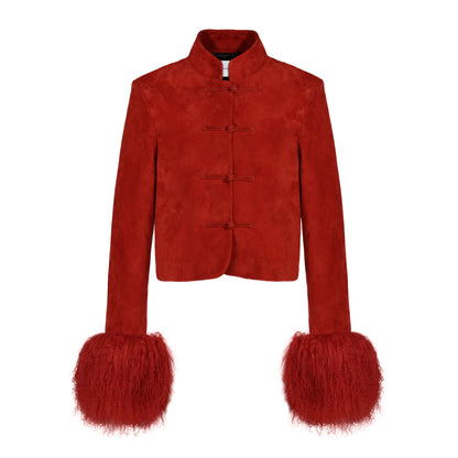 Leighton Shearling Trim Suede Jacket