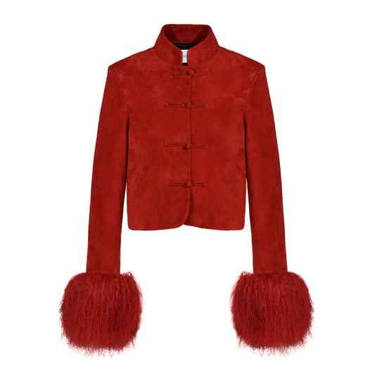 Leighton Shearling Trim Suede Jacket