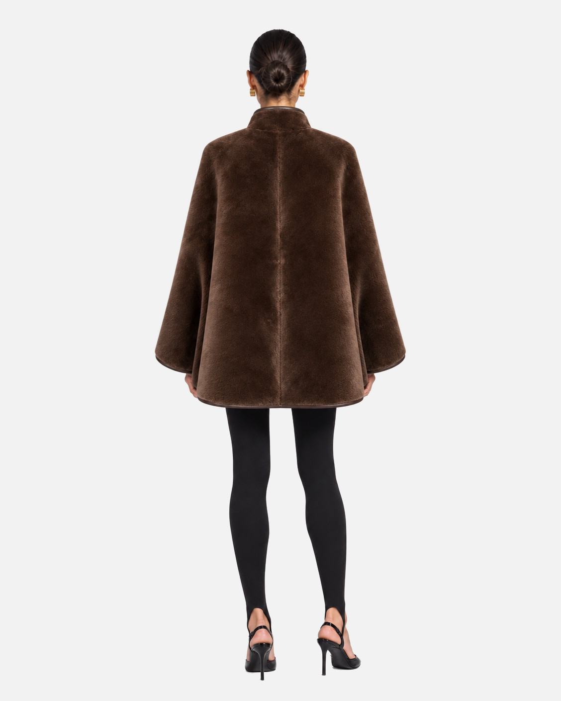 Noelle Merino Shearling Cape in Brown, model back view