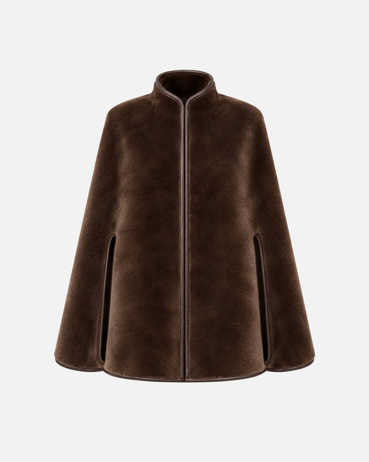 Noelle Merino Shearling Cape in Brown, front view