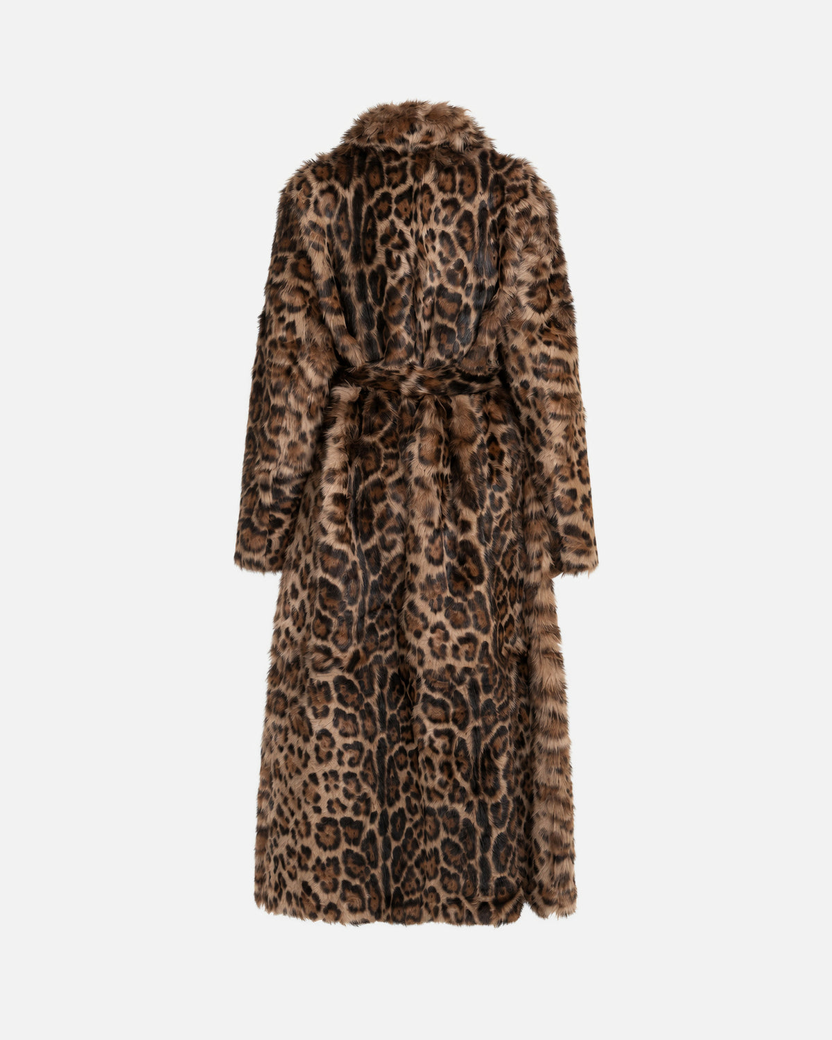 Raissa Shearling Maxi Coat in Leopard, back view