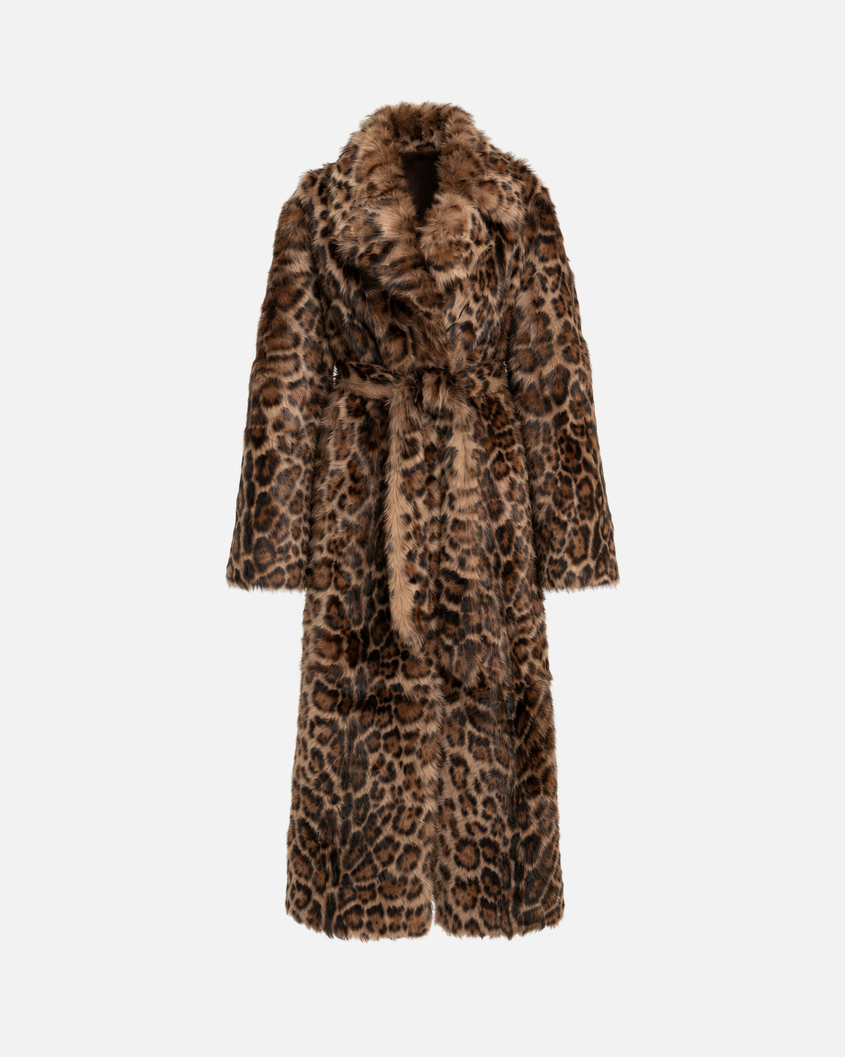 Raissa Shearling Maxi Coat in Leopard, front view