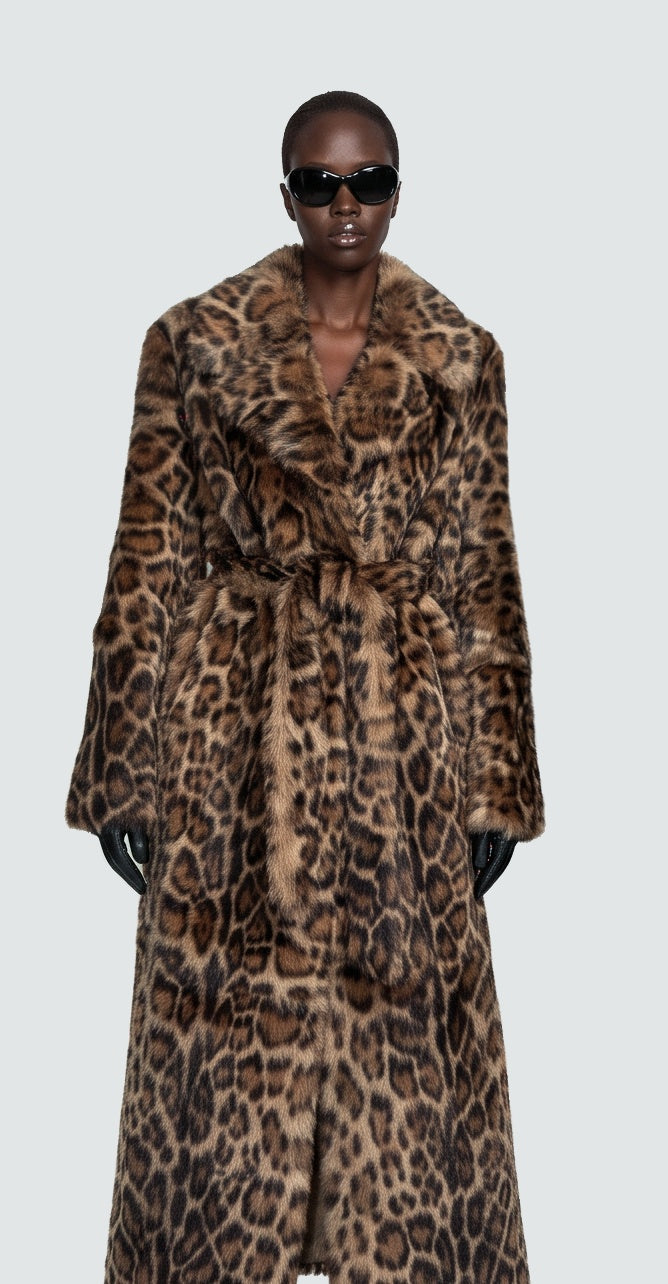 Raissa Shearling Coat in leopard, front