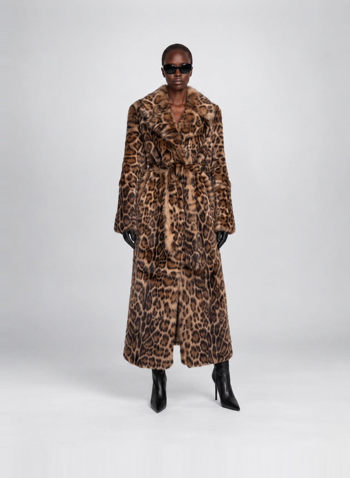 Raissa Shearling Coat in leopard, front