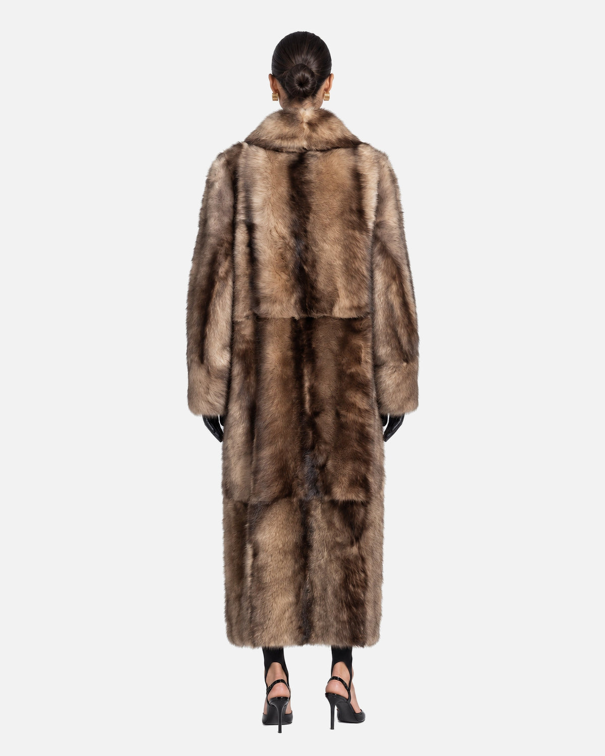 Sasha Shearling Coat in Brown, model back view