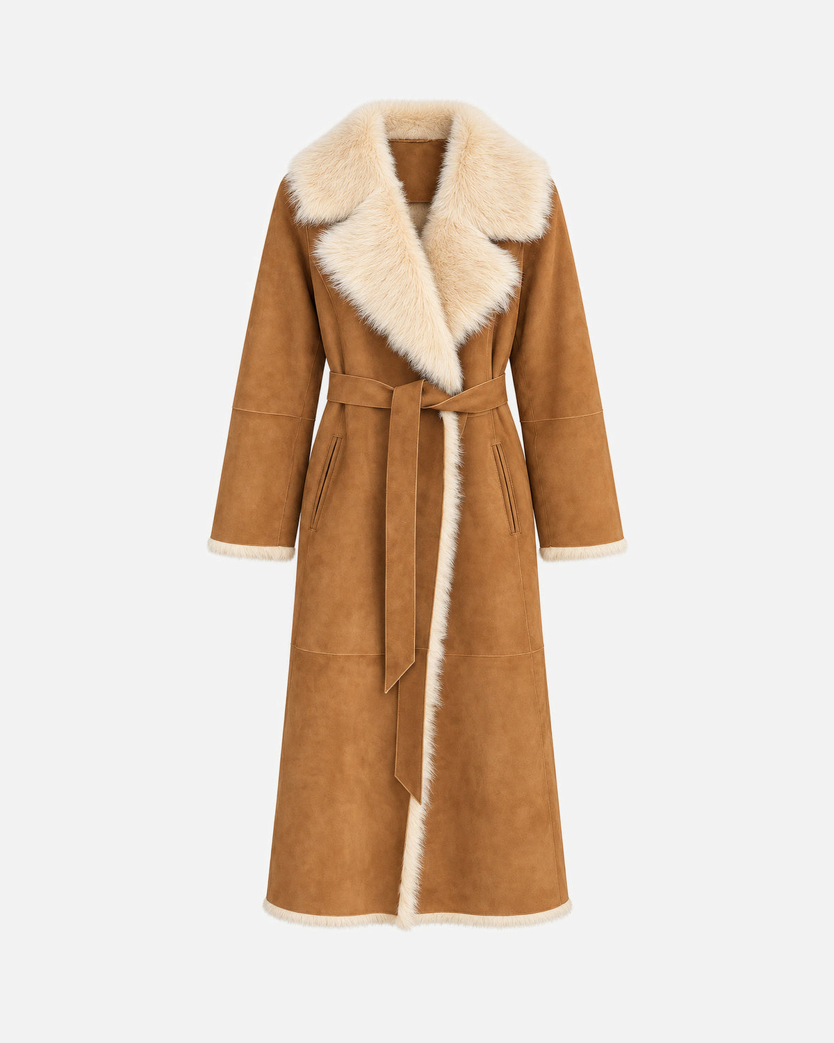Raissa Shearling Coat in Camel, front view