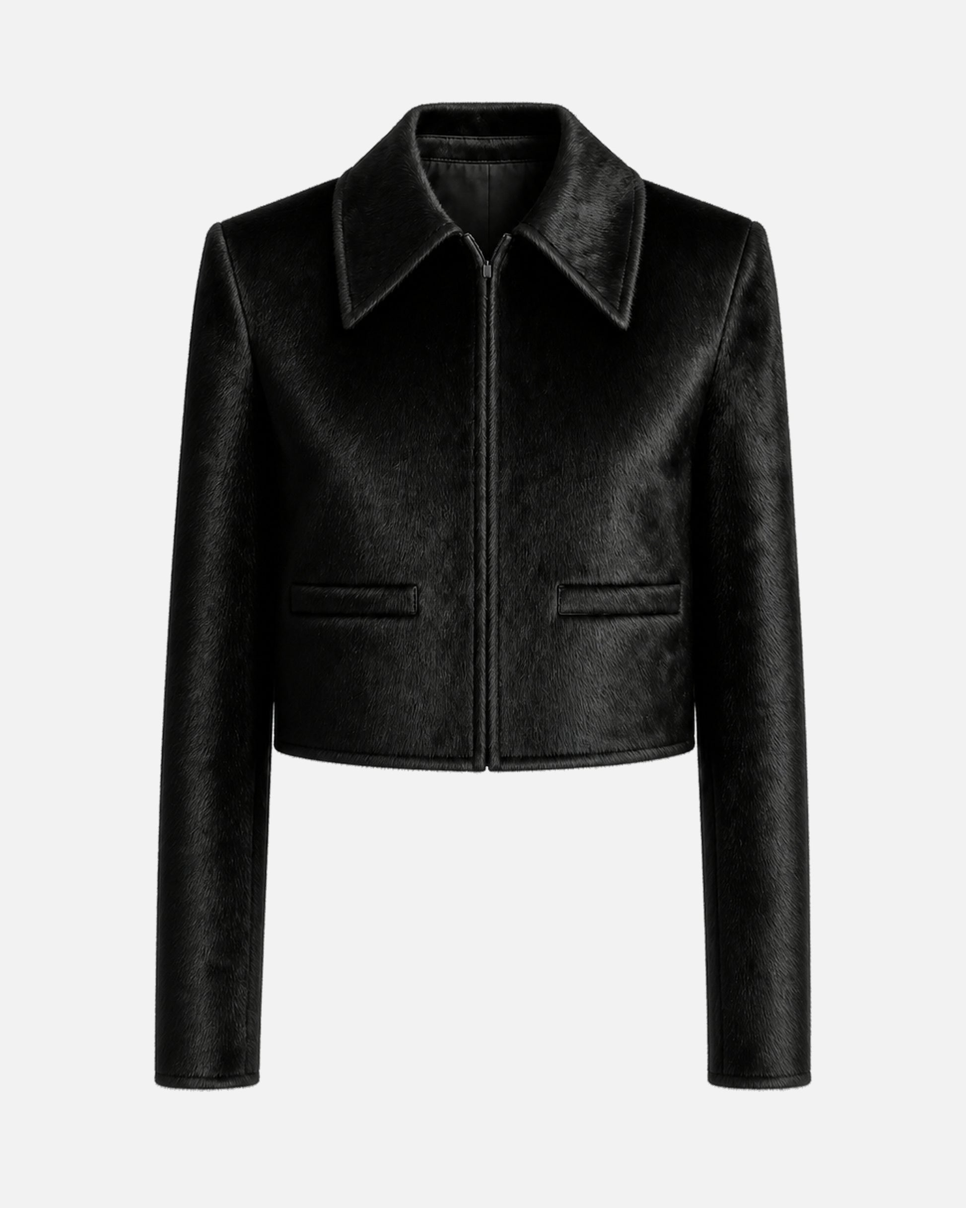 Susanna Chow Ashtin Pony Hair Jacket in Black, front view