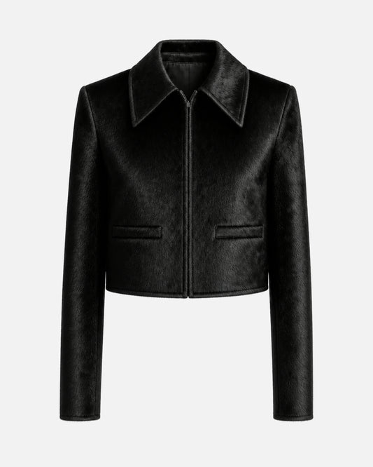 Susanna Chow Ashtin Pony Hair Jacket in Black, front view