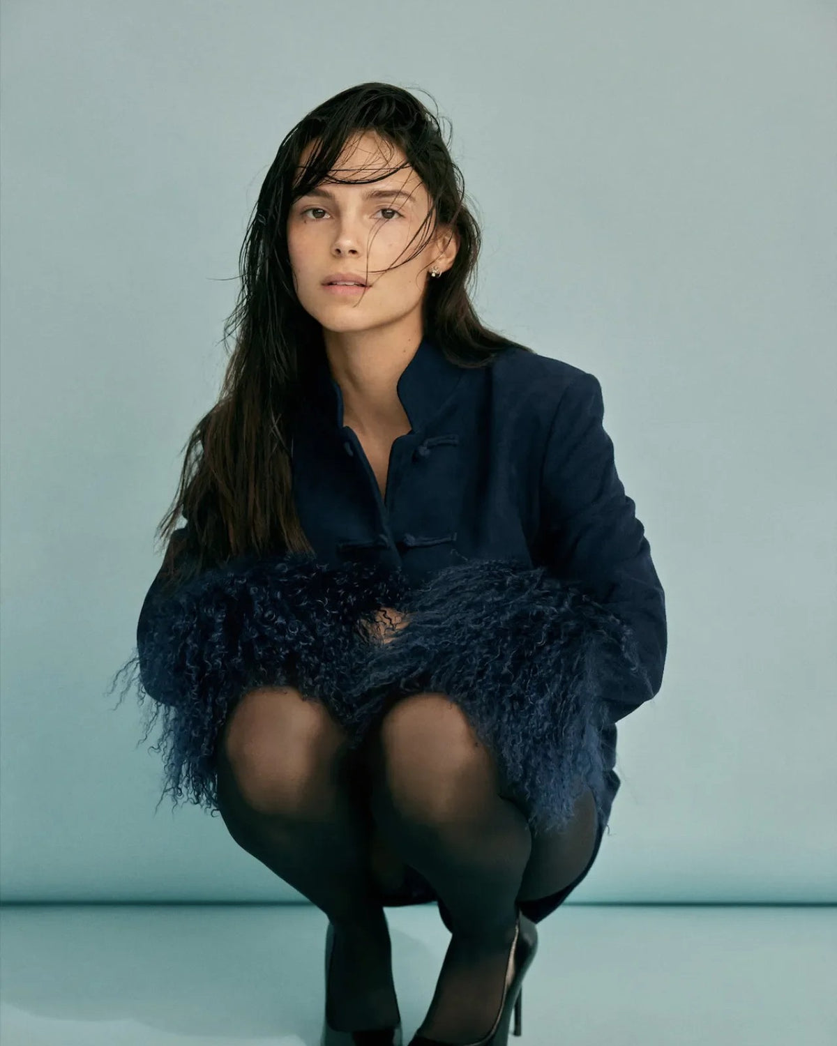 Inde Navarrette wearing Leighton Shearling Trim Suede Jacket