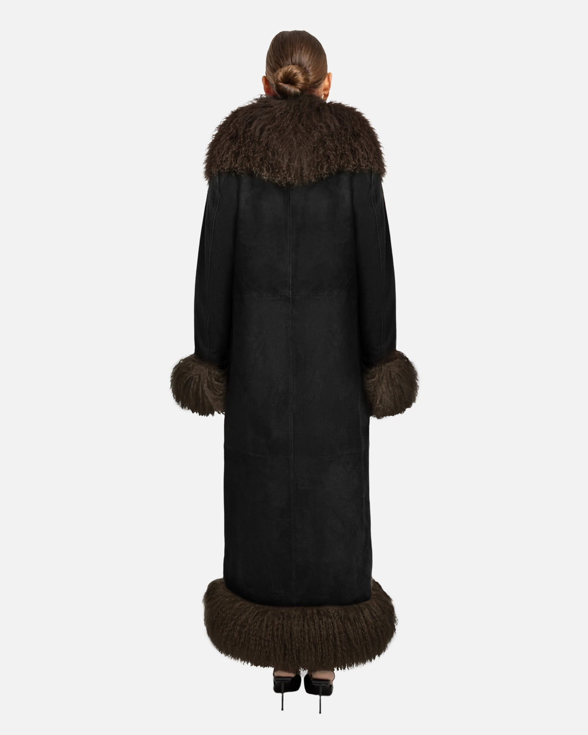 Dorothy Suede Ultra Maxi Coat Black / Brown back