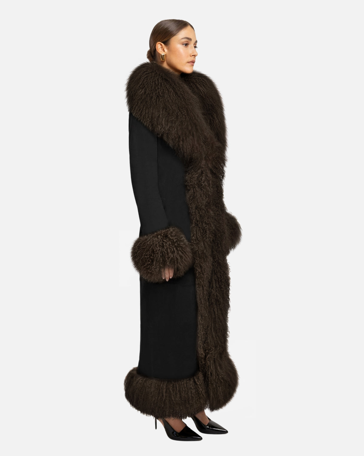 Dorothy Suede Ultra Maxi Coat Black / Brown side