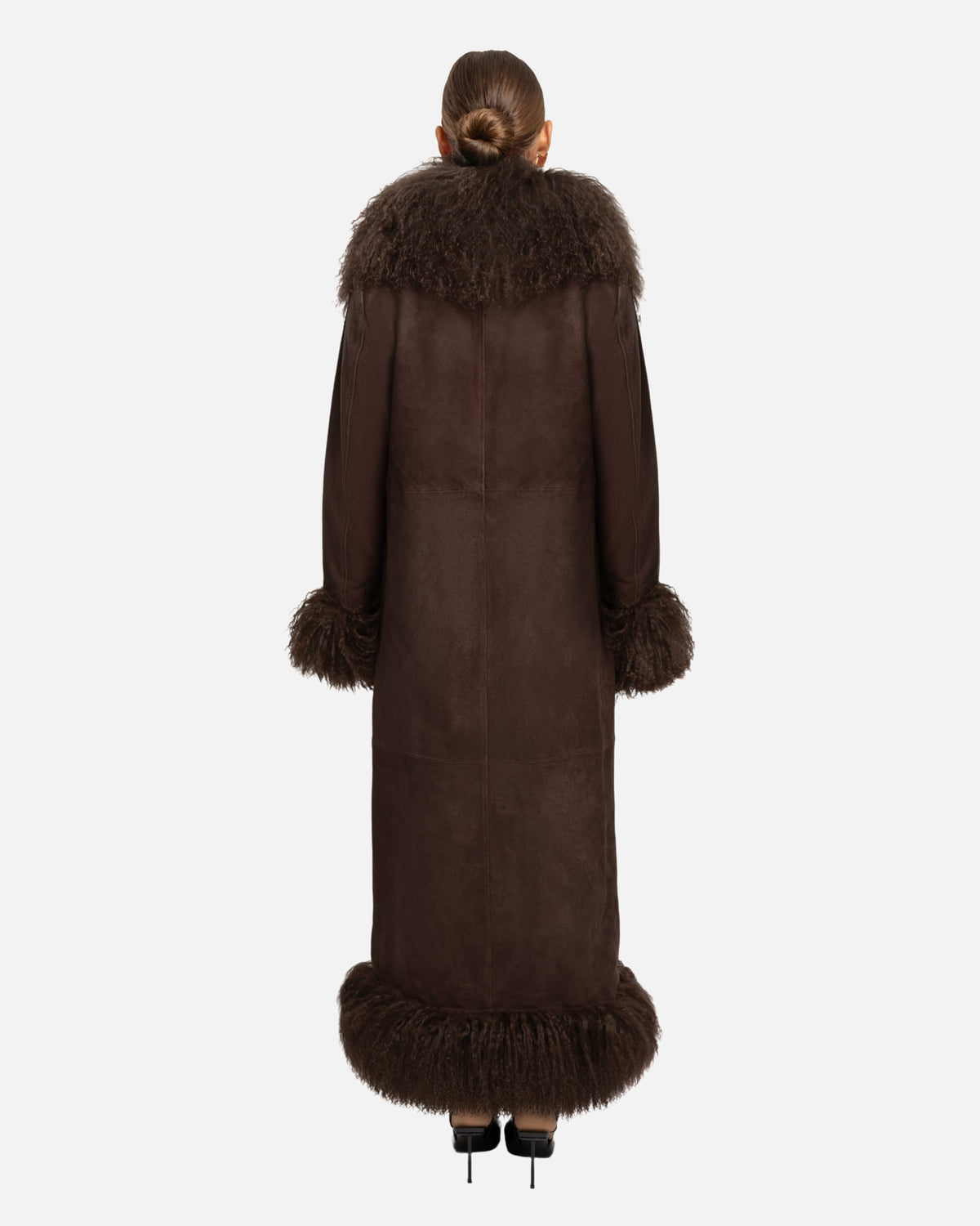Dorothy Suede Maxi Coat in Espresso, back