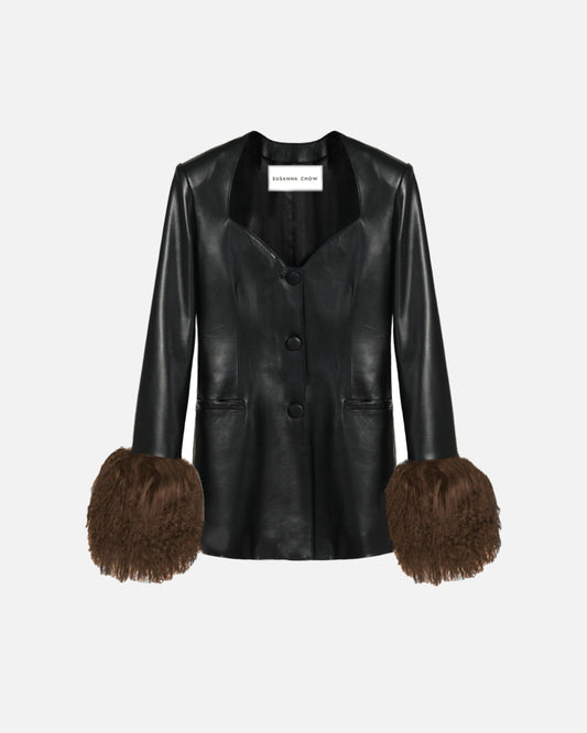 Daria Leather Shearling Trim Blazer