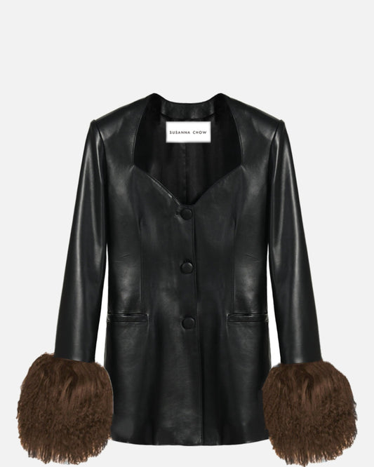 Daria Leather Shearling Trim Blazer