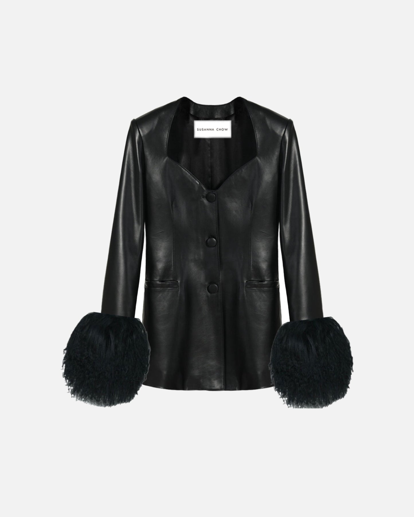 Daria Leather Shearling Trim Blazer
