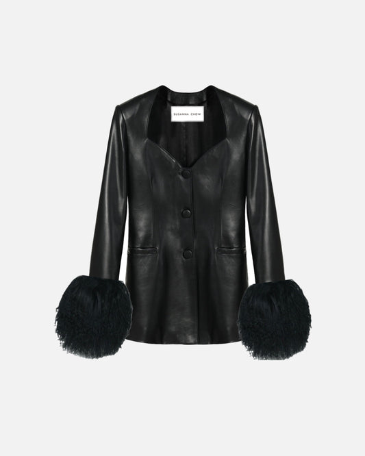 Daria Leather Shearling Trim Blazer