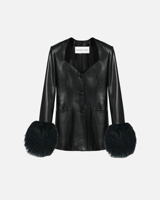 Daria Leather Shearling Trim Blazer