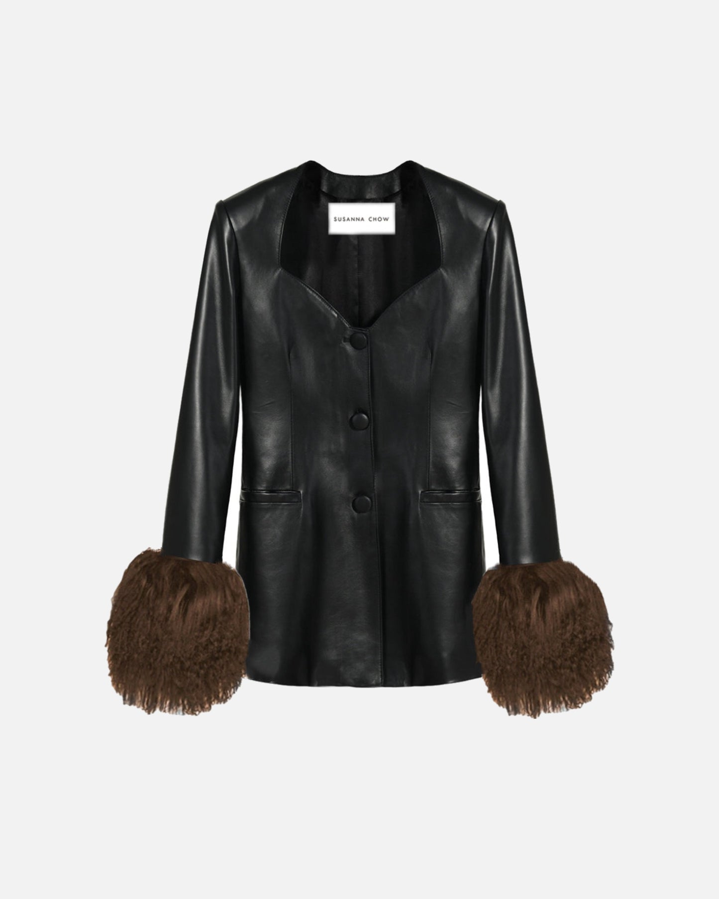 Daria Leather Shearling Trim Blazer