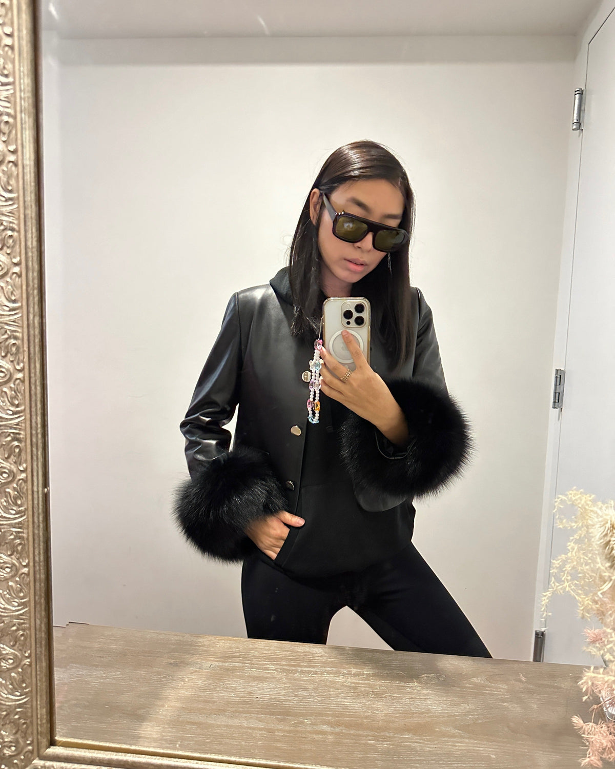 Dawson Leather Shearling Trim Jacket