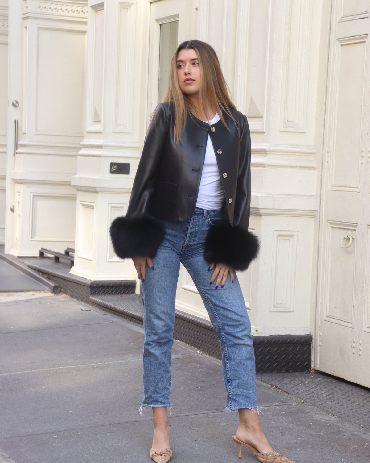 Dawson Leather Shearling Trim Jacket