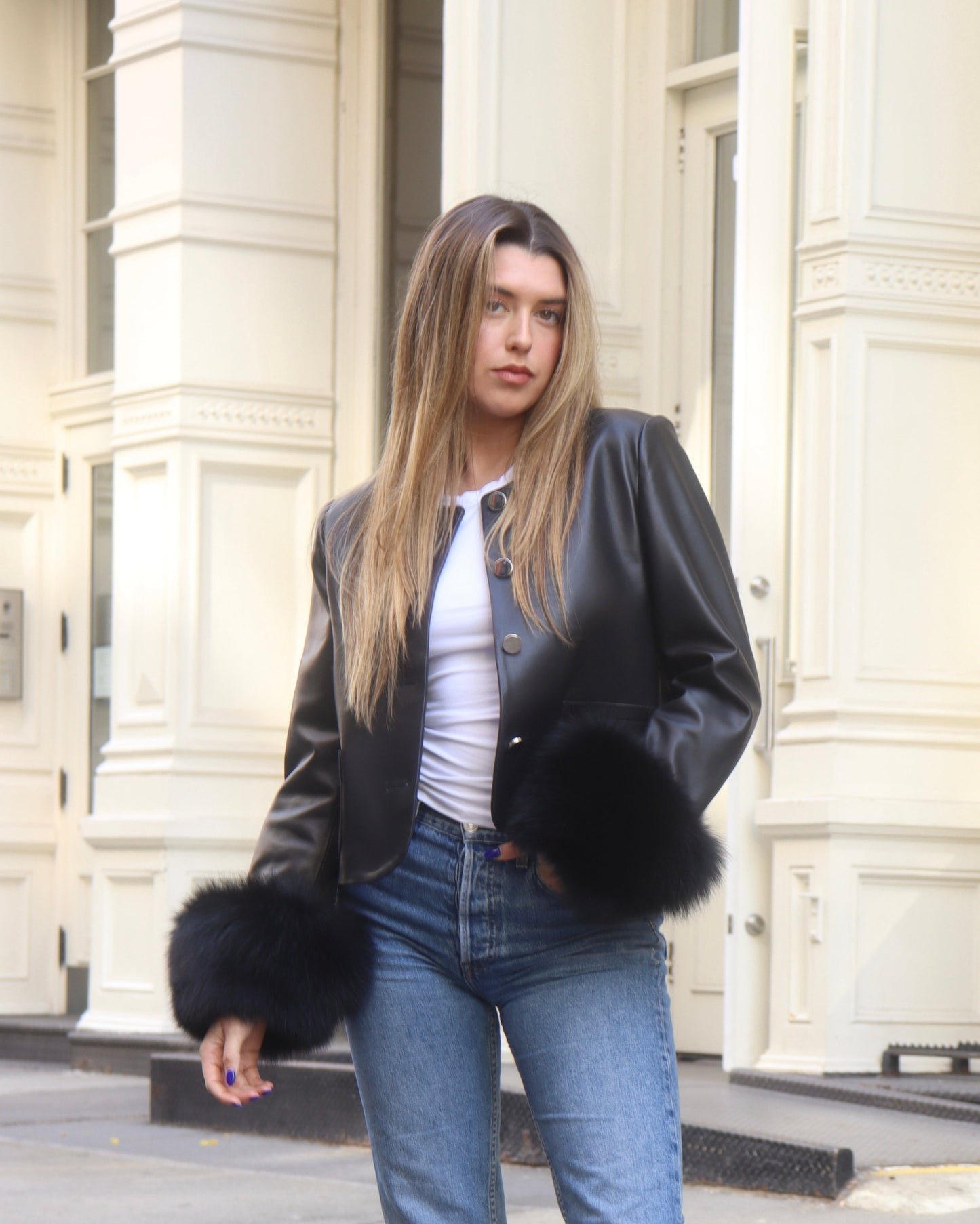 Dawson Leather Shearling Trim Jacket