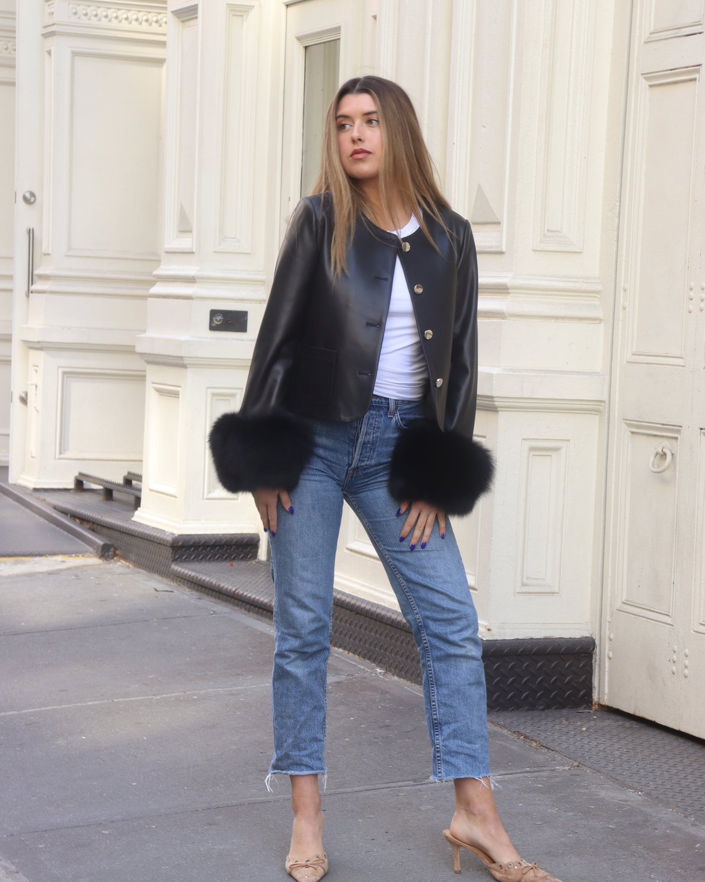 Dawson Leather Shearling Trim Jacket