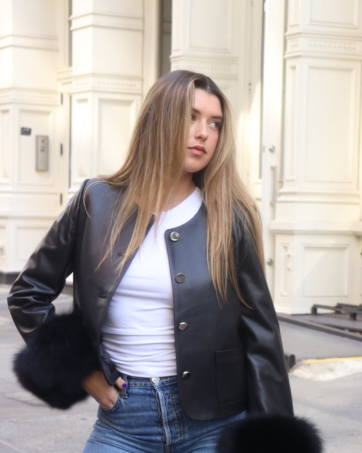 Dawson Leather Shearling Trim Jacket