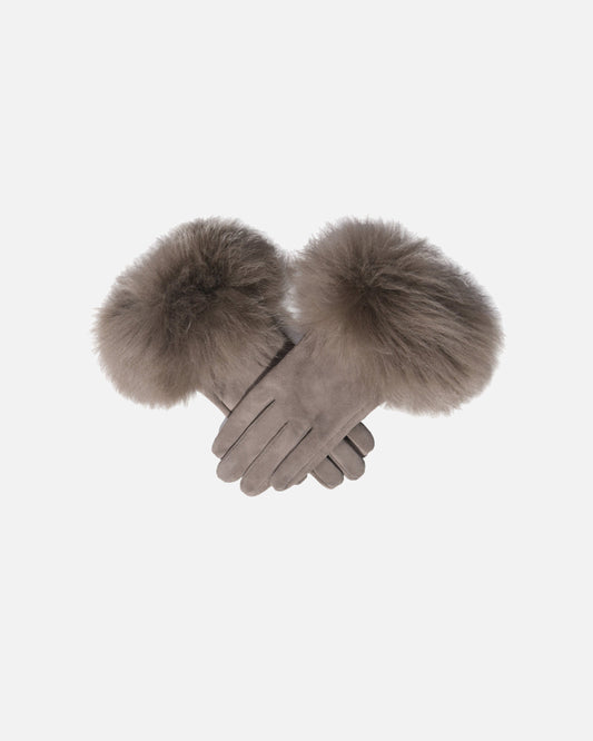 Dawson Shearling Trim Suede Gloves Etaupe
