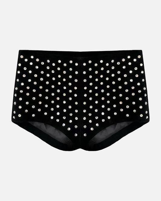 Demi Diamanté Suede Shorts in Black, front