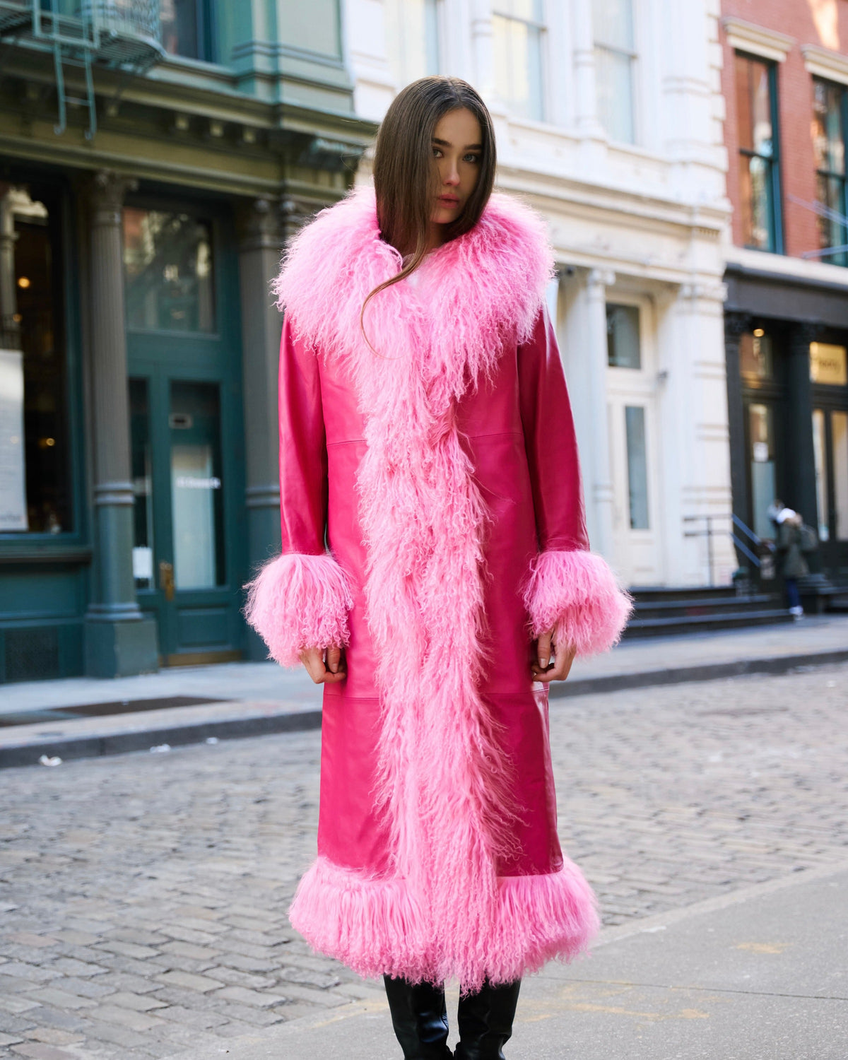 Dorothy Leather Shearling Maxi Coat