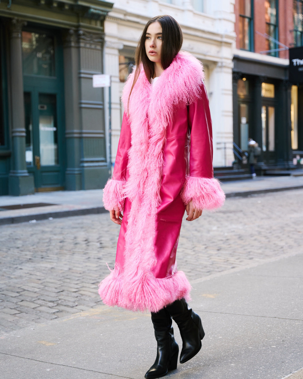 Dorothy Leather Shearling Maxi Coat