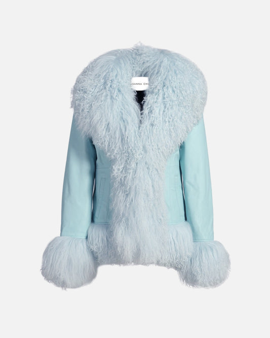 Dorothy Leather Shearling Coat Short Classic in Blueberry
