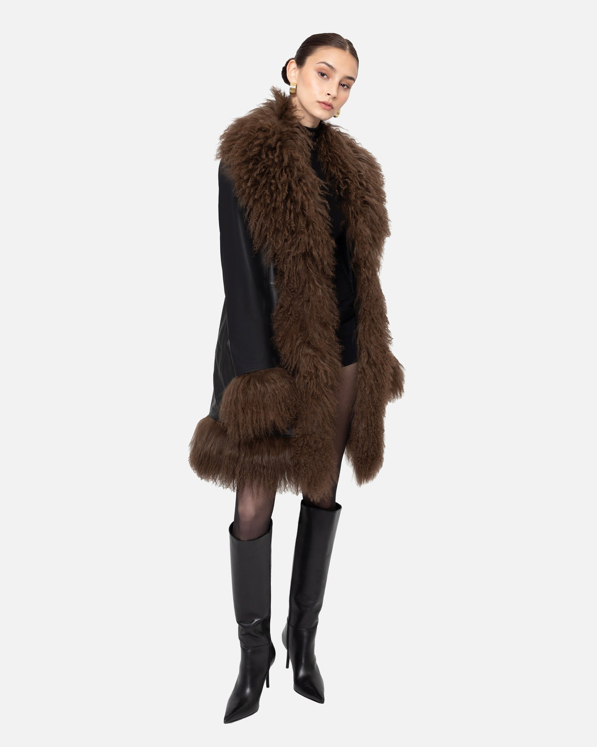 Dorothy Leather Shearling Midi Coat