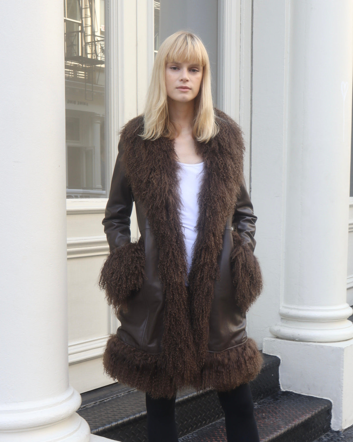 Dorothy Leather Shearling Midi Coat