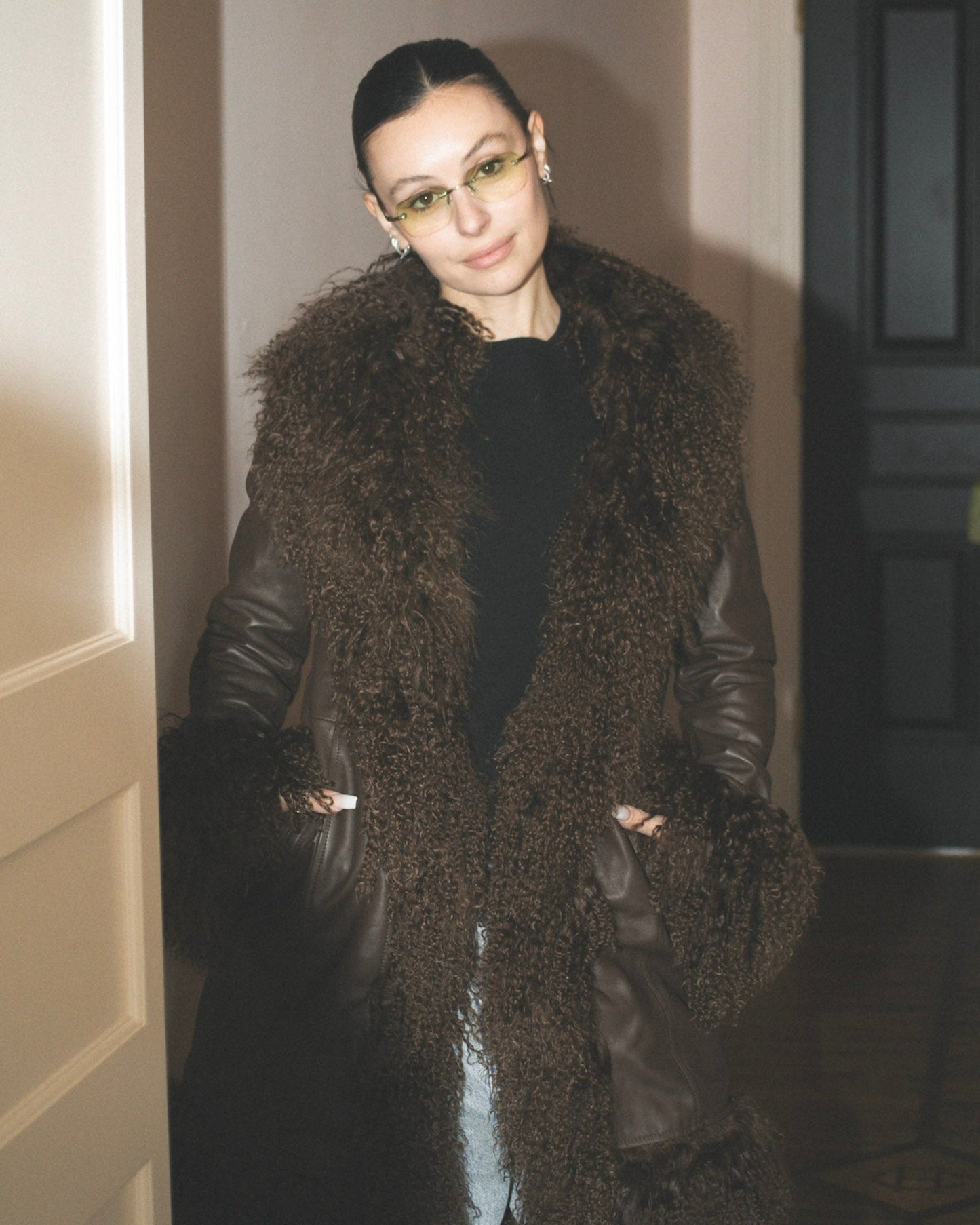 Dorothy Leather Shearling Midi Coat