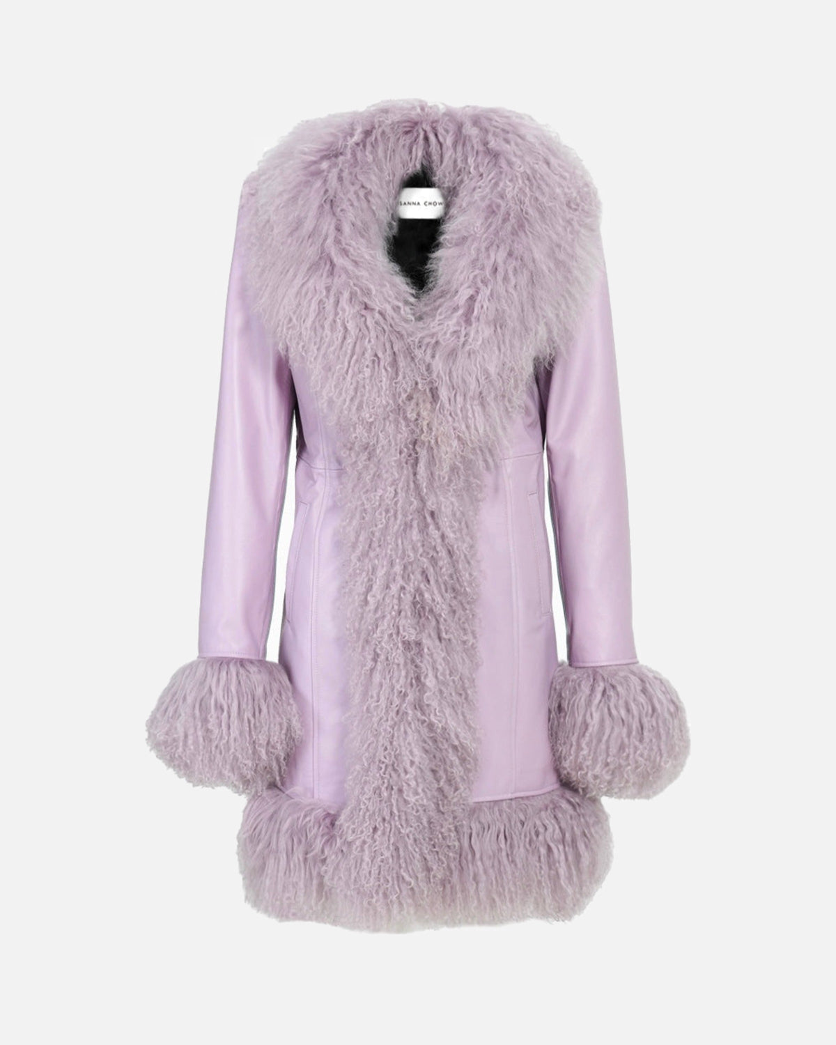 Dorothy Leather Shearling Midi Coat in Grape