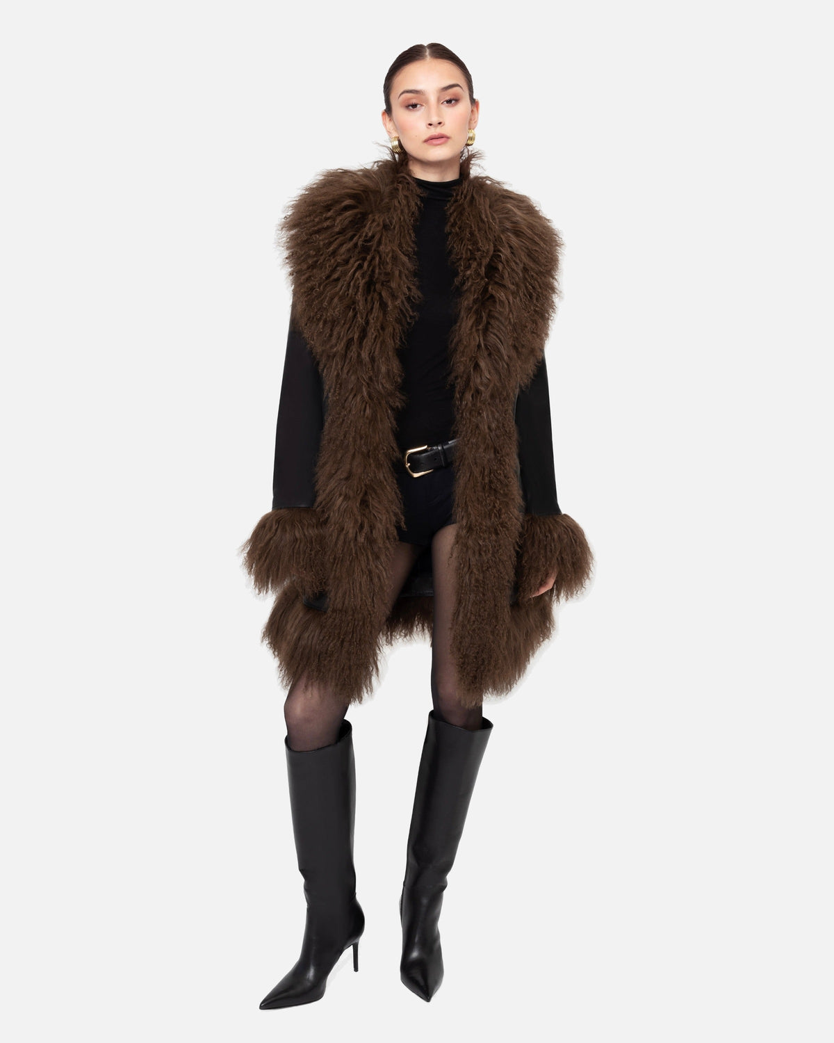 Dorothy Leather Shearling Midi Coat
