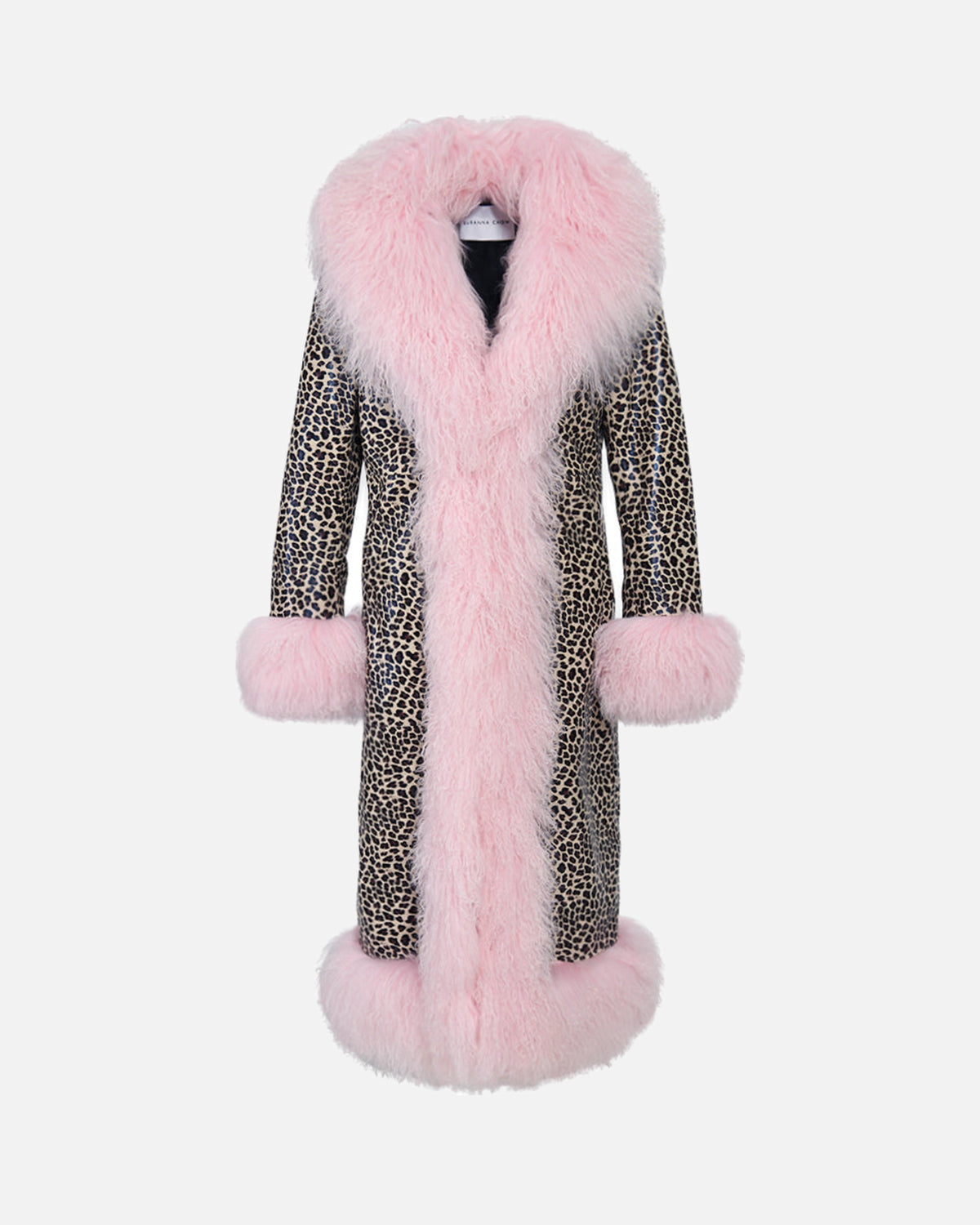 Dorothy Leather Leopard Shearling Maxi Coat