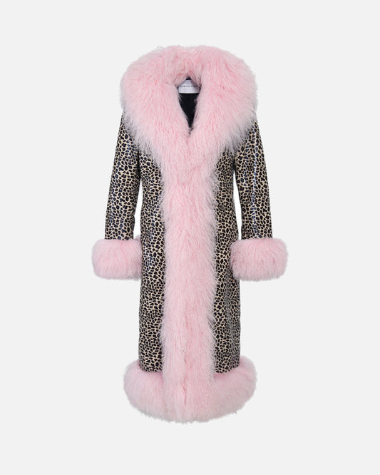 Dorothy Leopard Leather Shearling Maxi Coat