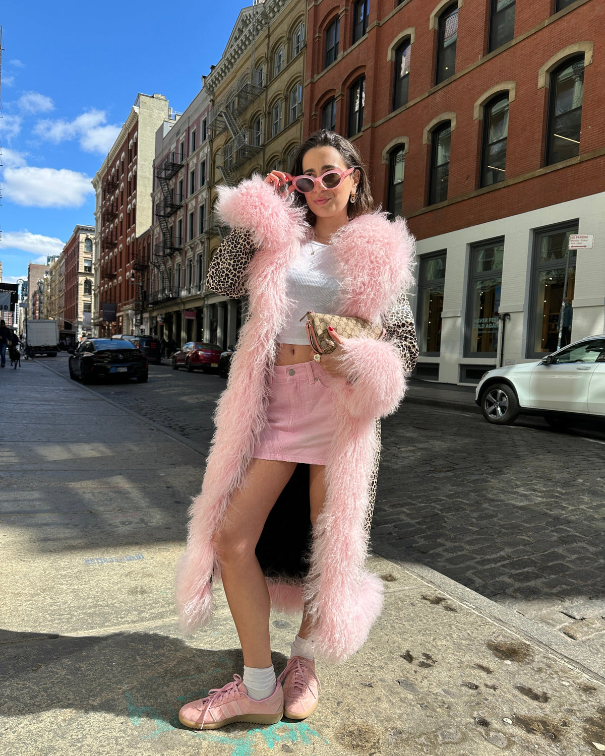 Dorothy Leather Leopard Shearling Maxi Coat