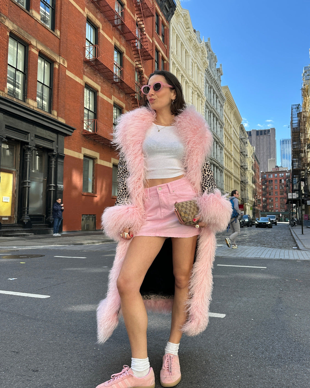 Dorothy Leather Leopard Shearling Maxi Coat