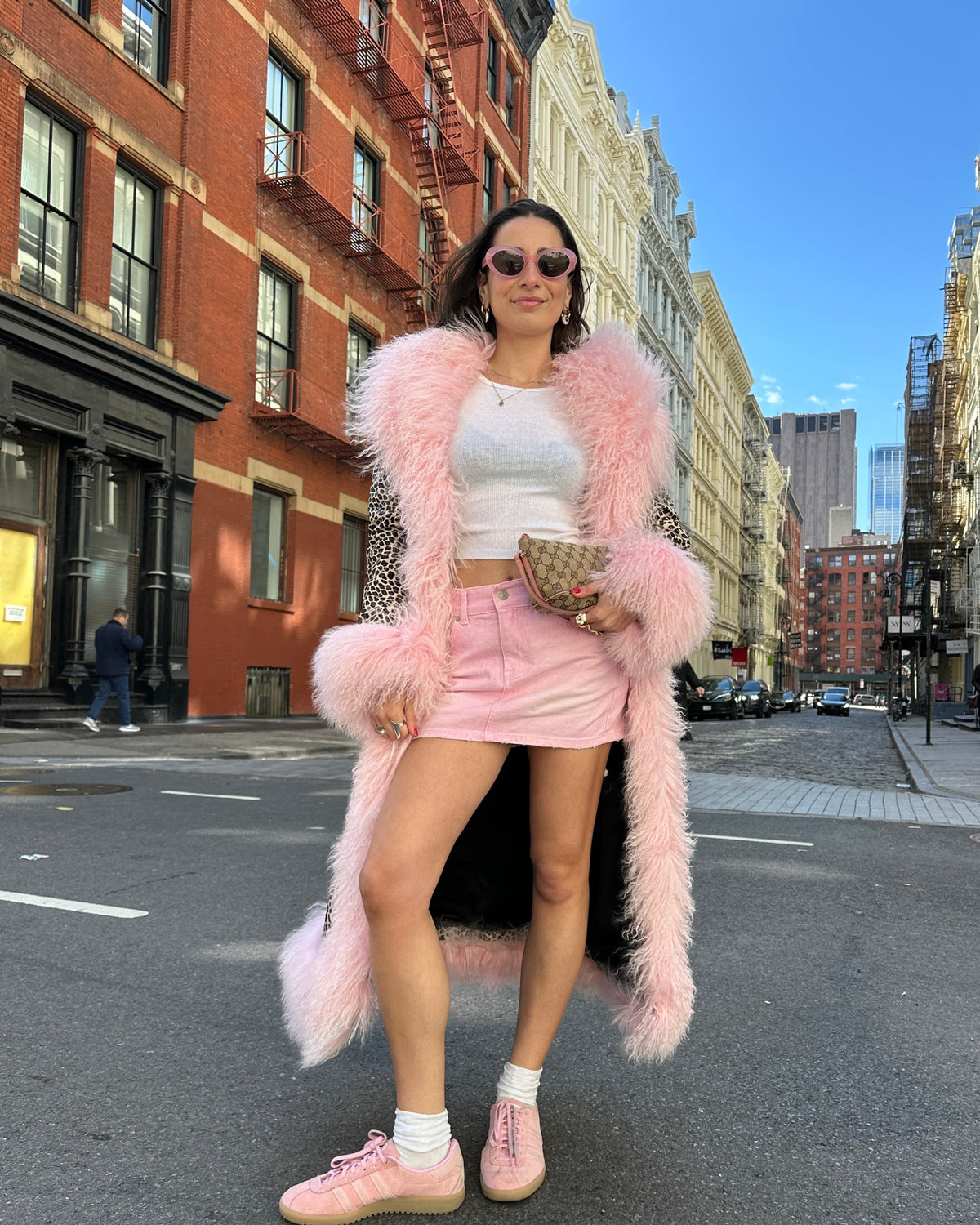 Dorothy Leather Leopard Shearling Maxi Coat