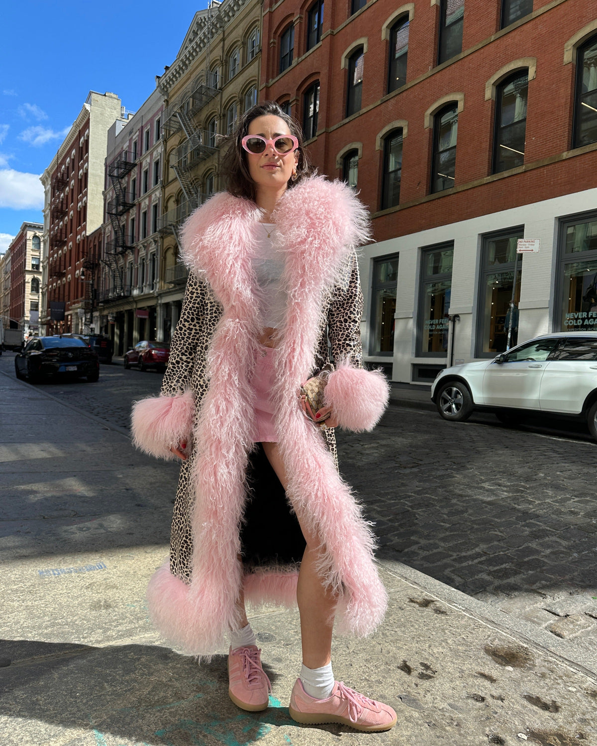Dorothy Leather Leopard Shearling Maxi Coat