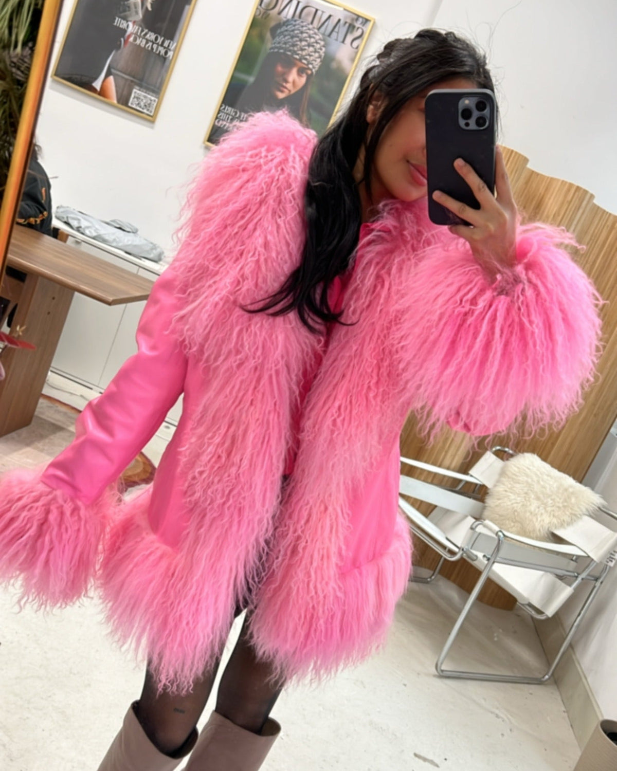 Dorothy Leather Shearling Coat Short Classic