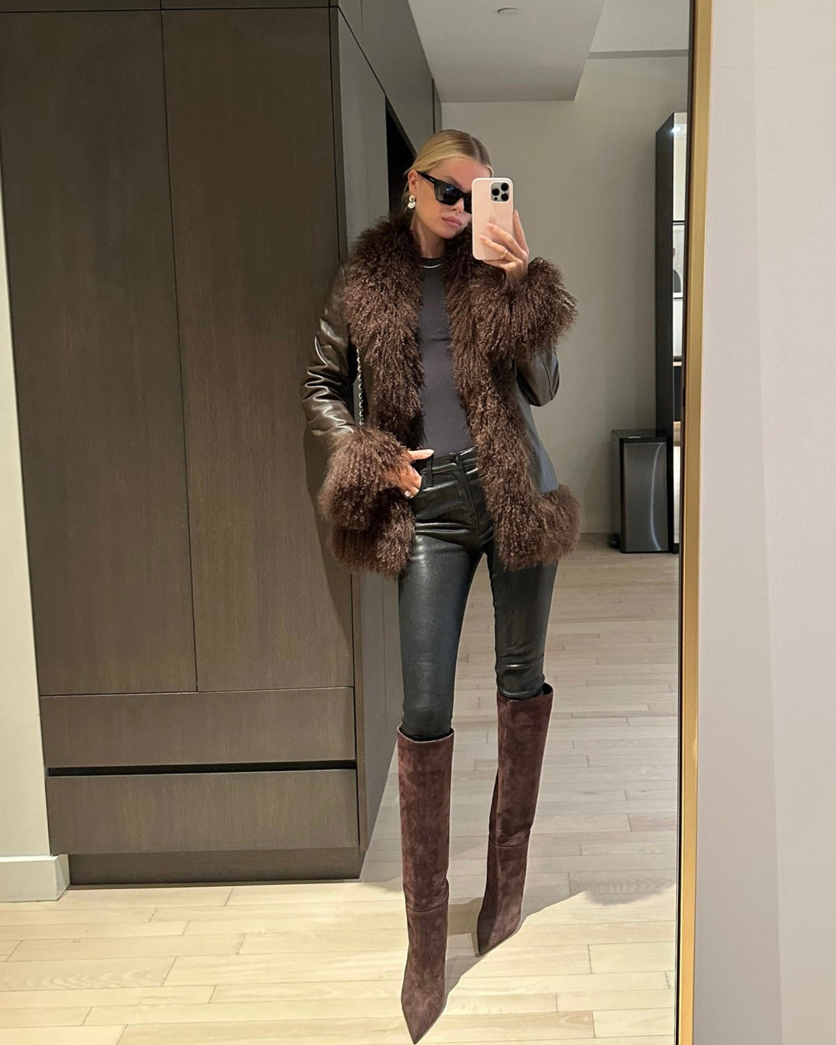 Dorothy Leather Shearling Coat Short Classic