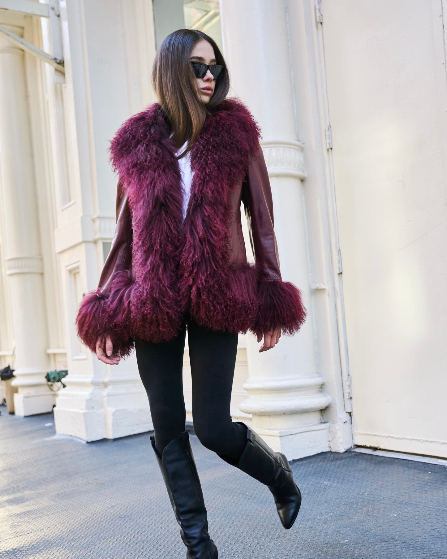 Dorothy Leather Shearling Coat Short Classic
