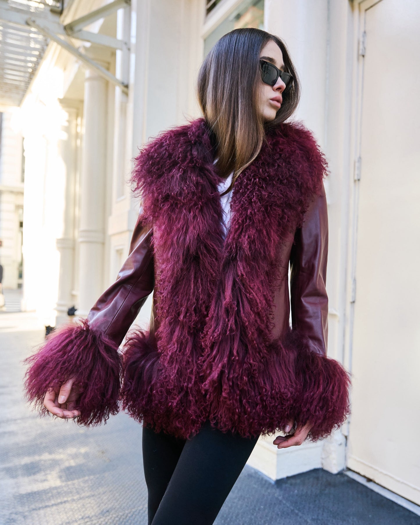 Dorothy Leather Shearling Coat Short Classic