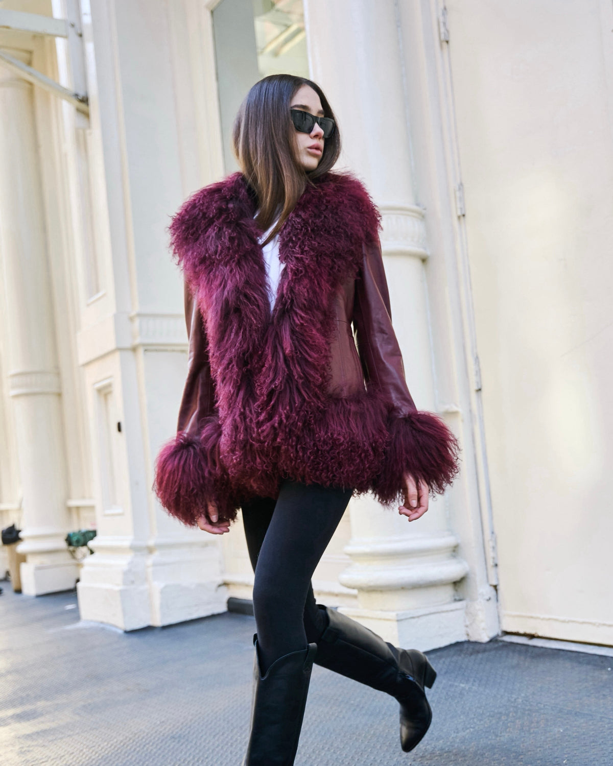 Dorothy Leather Shearling Coat Short Classic