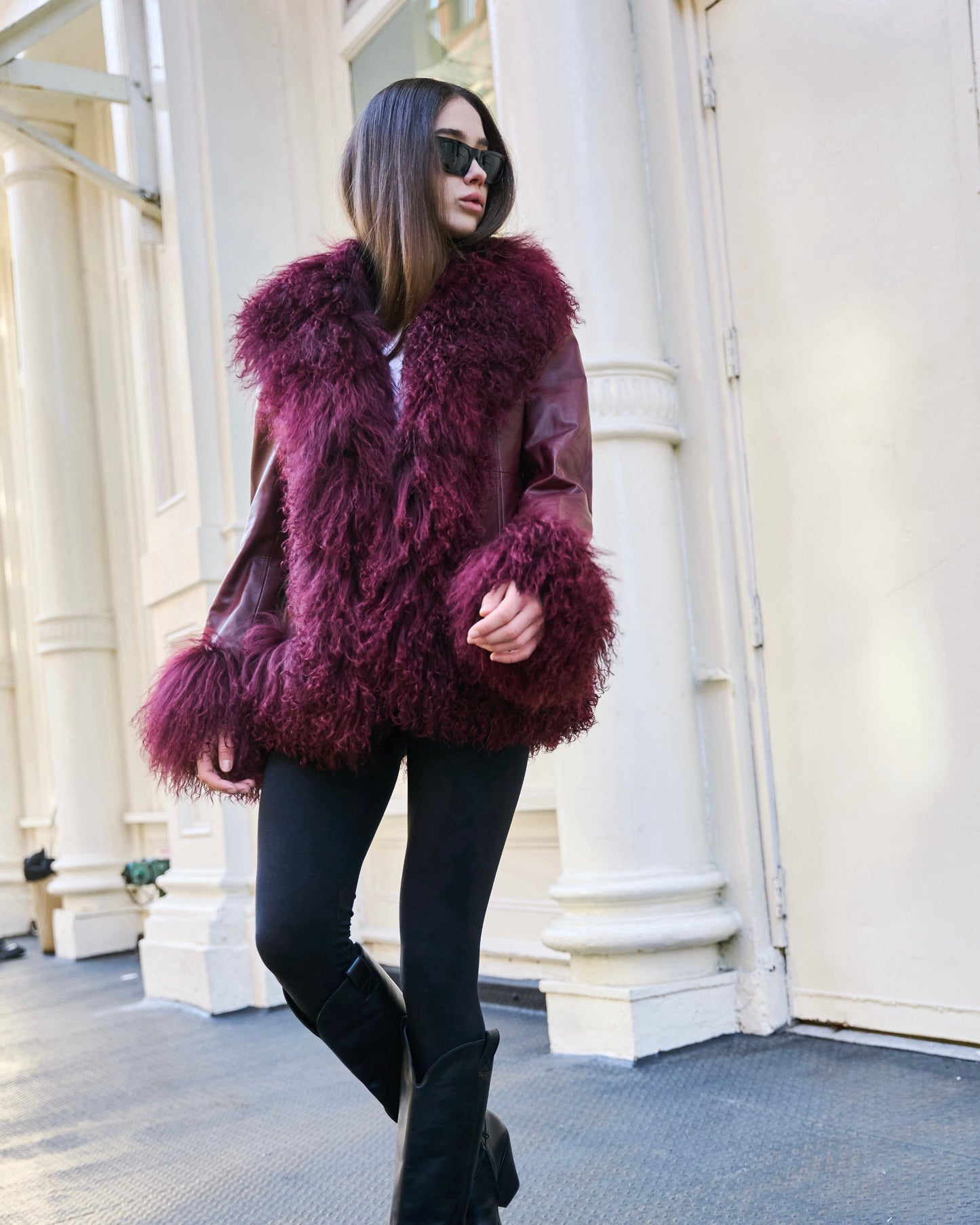 Dorothy Leather Shearling Coat Short Classic